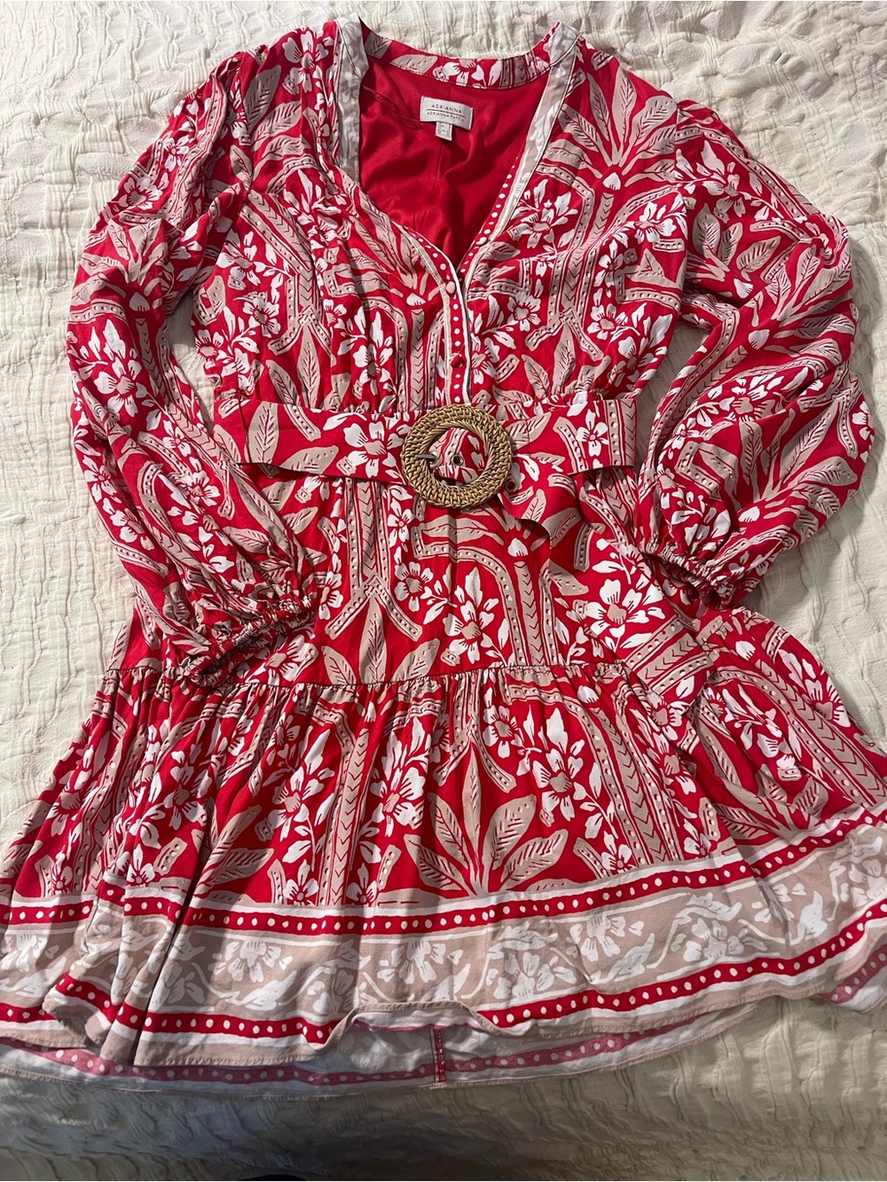 Adrianna Red Floral Dress with Belt